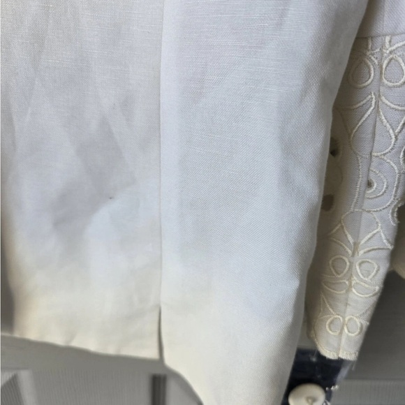 $240 Nipon Boutique Linen Blend Blazer Jacket Women 6 Lace Flare Sleeve Eyelet - Picture 10 of 14